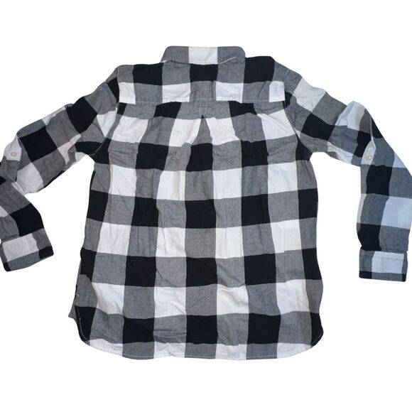 Tommy Hilfiger Shirt Women Medium Black Plaid Collard Classic Everday Henley Top - Picture 4 of 10